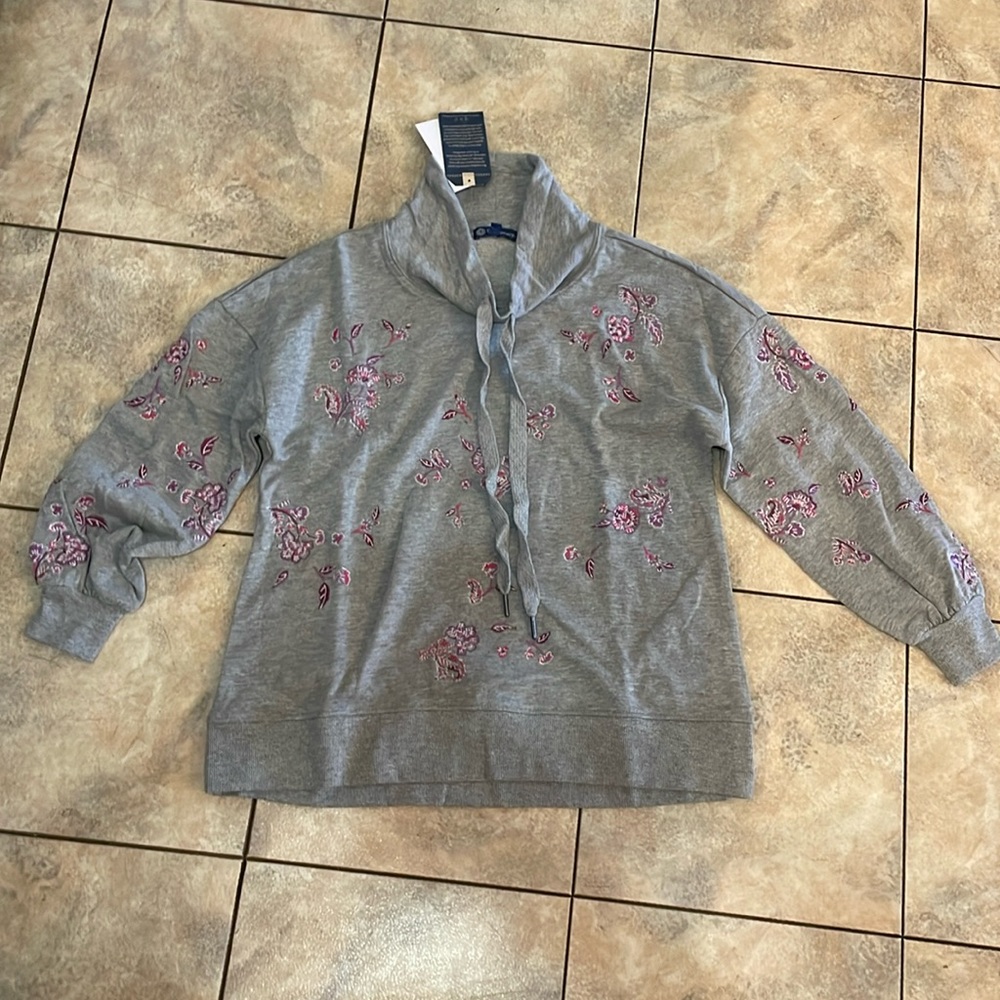 Democracy embroidered sweatshirt, cowl neck  with tie